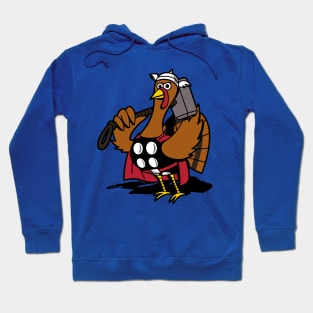 Funny Cute Superhero Turkey Cartoon God Of Thunder Turkey Parody Hoodie